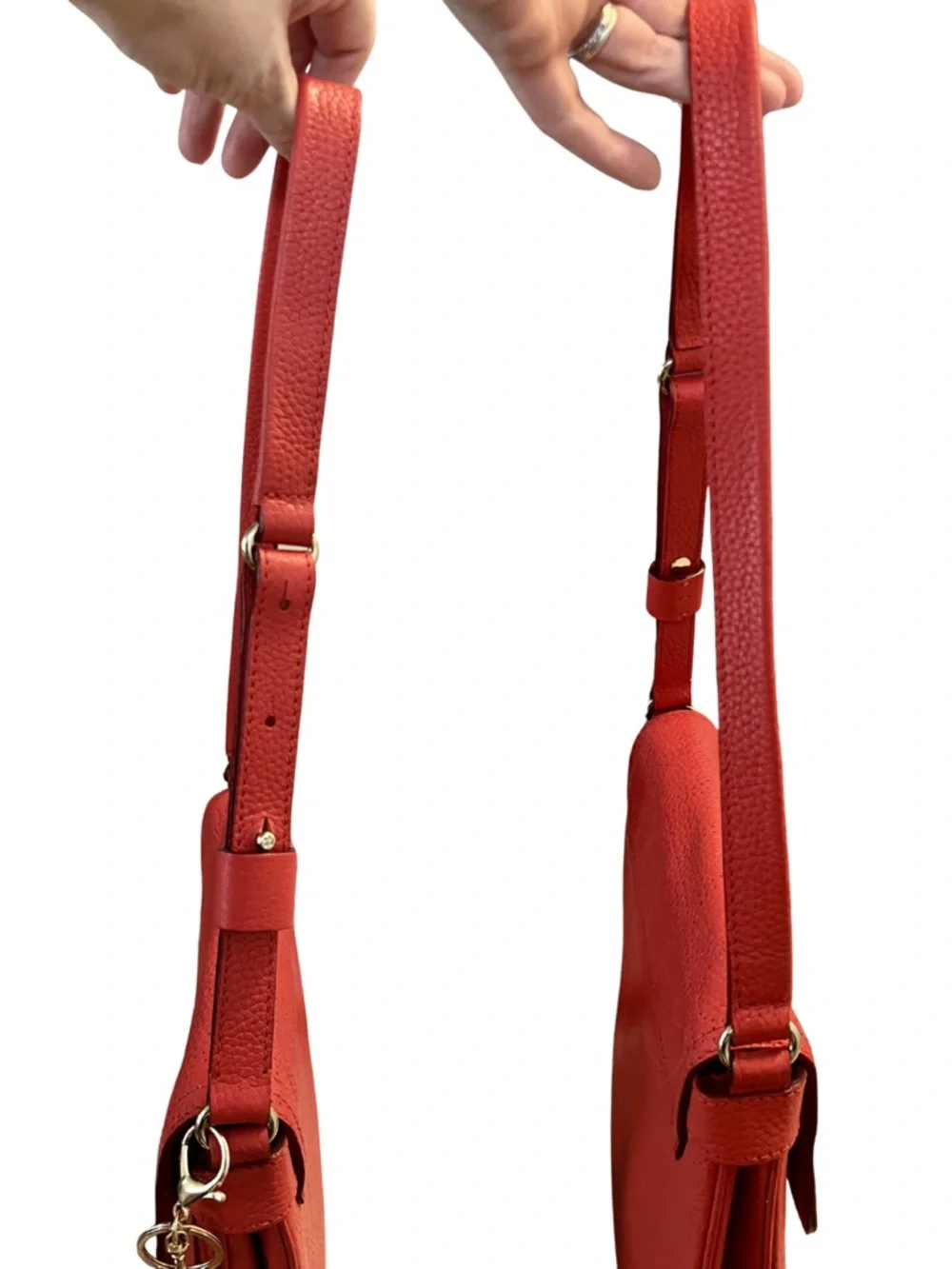 kate spade Red Pebbled Leather Crossbody Hobo with Floral Charm Accent
